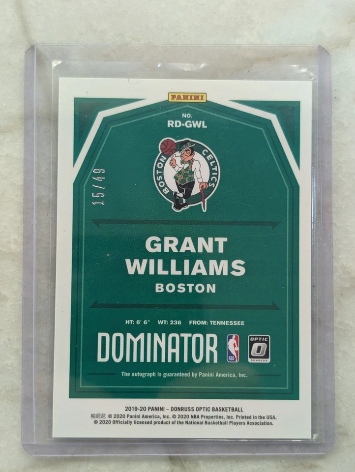 🔥2019 Optic Rookie Dominator Signatures Grant Williams Auto RC /49 SP🔥 - Image 2 of 2