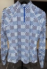 G/FORE Women's Blue Geometric 1/4 Zip Long Sleeve Golf Polo Shirt Size M