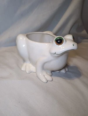 Vintage Fitz & Floyd White Frog Planter Signed MCM Ceramic 8"x8" - Image 1 of 4