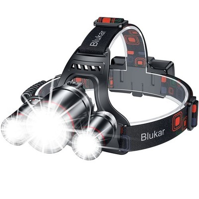 Blukar LED Headlamp, Super Bright Rechargeable Headlight Flashlight - 3 Black 