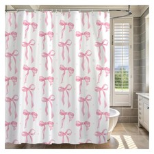 Cute Shower Curtain Bow Pattern Waterproof Fabric 72x72 Inch Pink Bathroom
