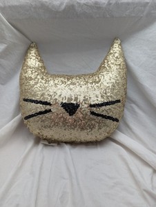 Pottery Barn Teen Emily and Meritt Gold Black Sequin Sparkle Cat Kitten Pillow