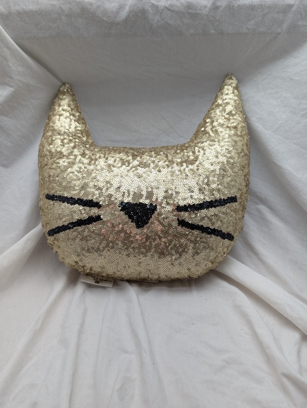 Pottery Barn Teen Emily and Meritt Gold Black Sequin Sparkle Cat Kitten Pillow
