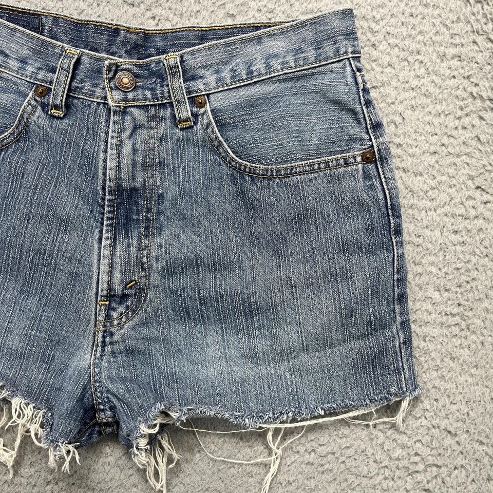 Pantalones Cortos De Colección Levi's 535 Para Mujer W32 Azul Deshilachado Denim Envejecido Jean Foto 3 de 4