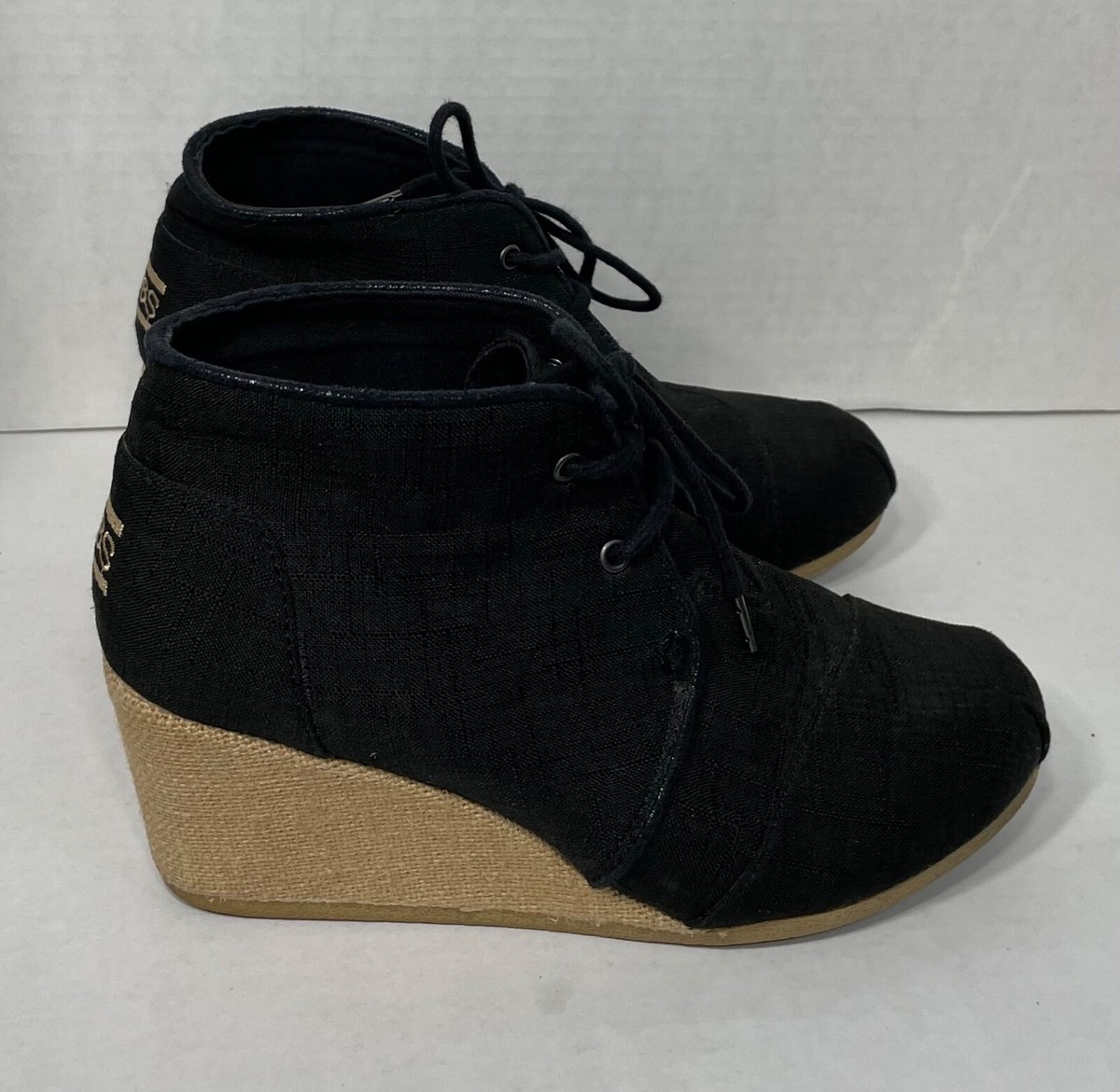 Bobs From Skechers Wedge Booties Black Wrap Style Heels Shoes Womens Size  W