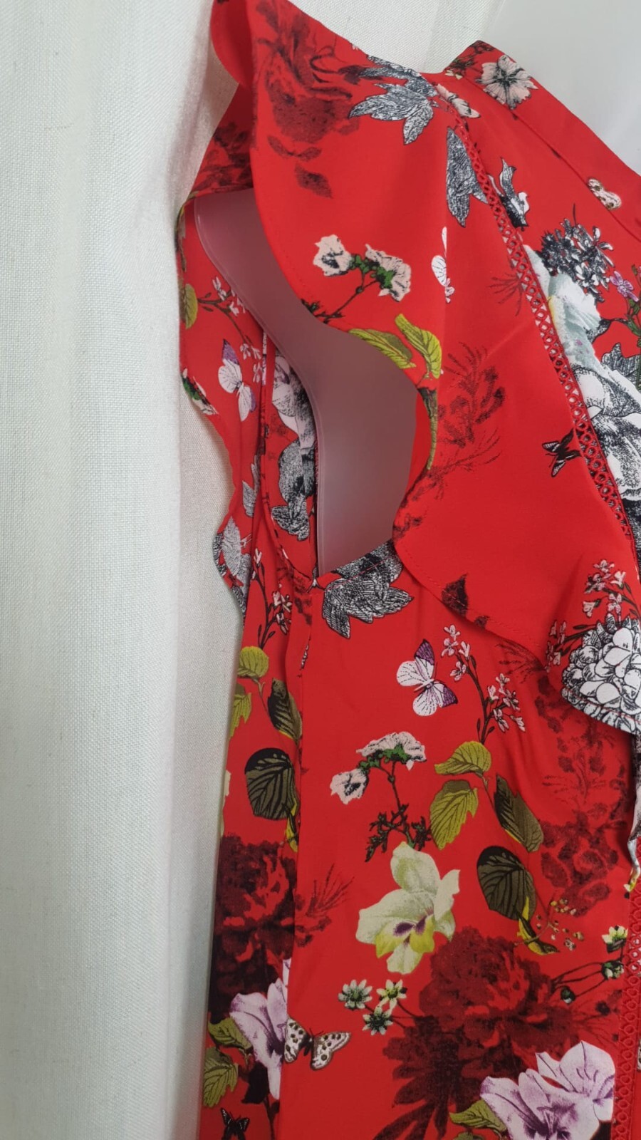 Oasis Red Floral Print Frill T-shirt Size 12 Uk Rrp £36 CR055 JJ 20 image 2
