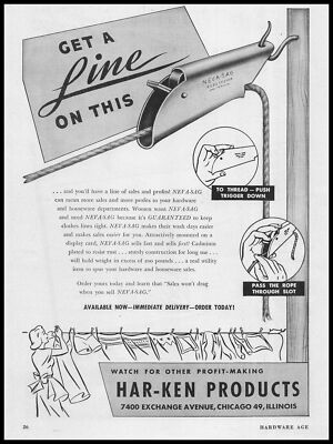 1946 HarKen Chicago Illinois ''Nev-Sag'' Clothesline Rope Titener Vintage Print Ad