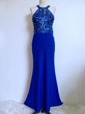 Ellie Wilde Beaded Evening Dress Maxi S XS Royal Blue Sequins Beads Rhinestones