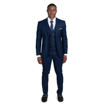 『TSJ SUITS 3P NAVY L』 TSJ SUITS 3P NAVY L』 Navy Blue Slim Fit Mens Suit 3 Piece Peak