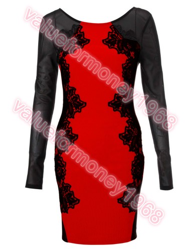 New Womens Sexy Lace Bodycon Long Sleeve Business Evening Party Cocktail Dress - Picture 20 of 28