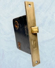 ANTIQUE Cast Iron Hardware Mortise Skeleton Key Lock Door BRASS FACE b