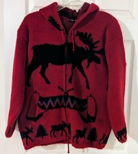 Vintage Earth Ragz Jacket Coat Southwestern Aztec Moose Hoodie Pockets Sz S