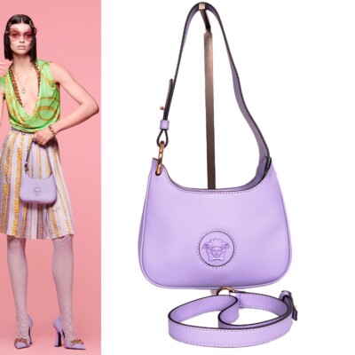 NEW $1,450 VERSACE Lilac Leather LA MEDUSA Mini Hobo