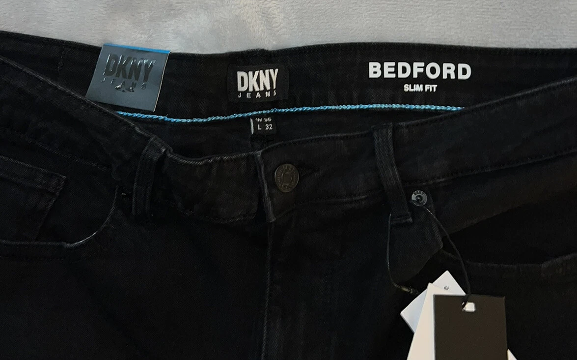 Dkny Men s Bedford Slim 36X32 Straight Black Rinse Jeans DK30DB100 NWT