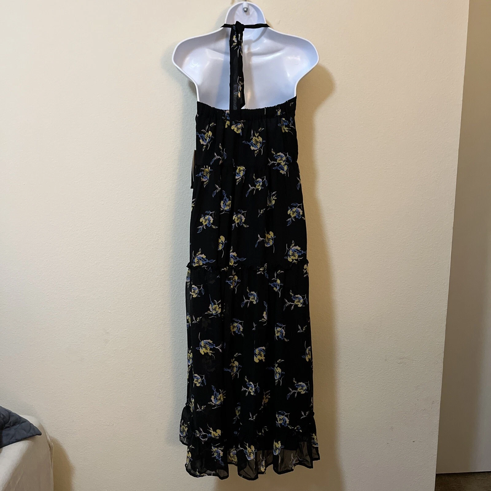 VETEMENTS Maxi abito foderato contadino Who What Wear Halter floreale a strati cottage core taglia XS