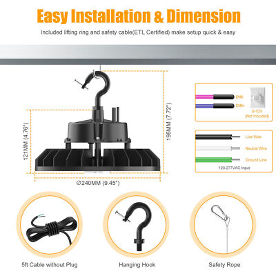 8-Pack UFO LED High Bay Light – 150W, 21000 Lumens, 5000K Daylight, IP65 Waterproof, Plug & Play For Shop, Gym, Warehouse, Barn