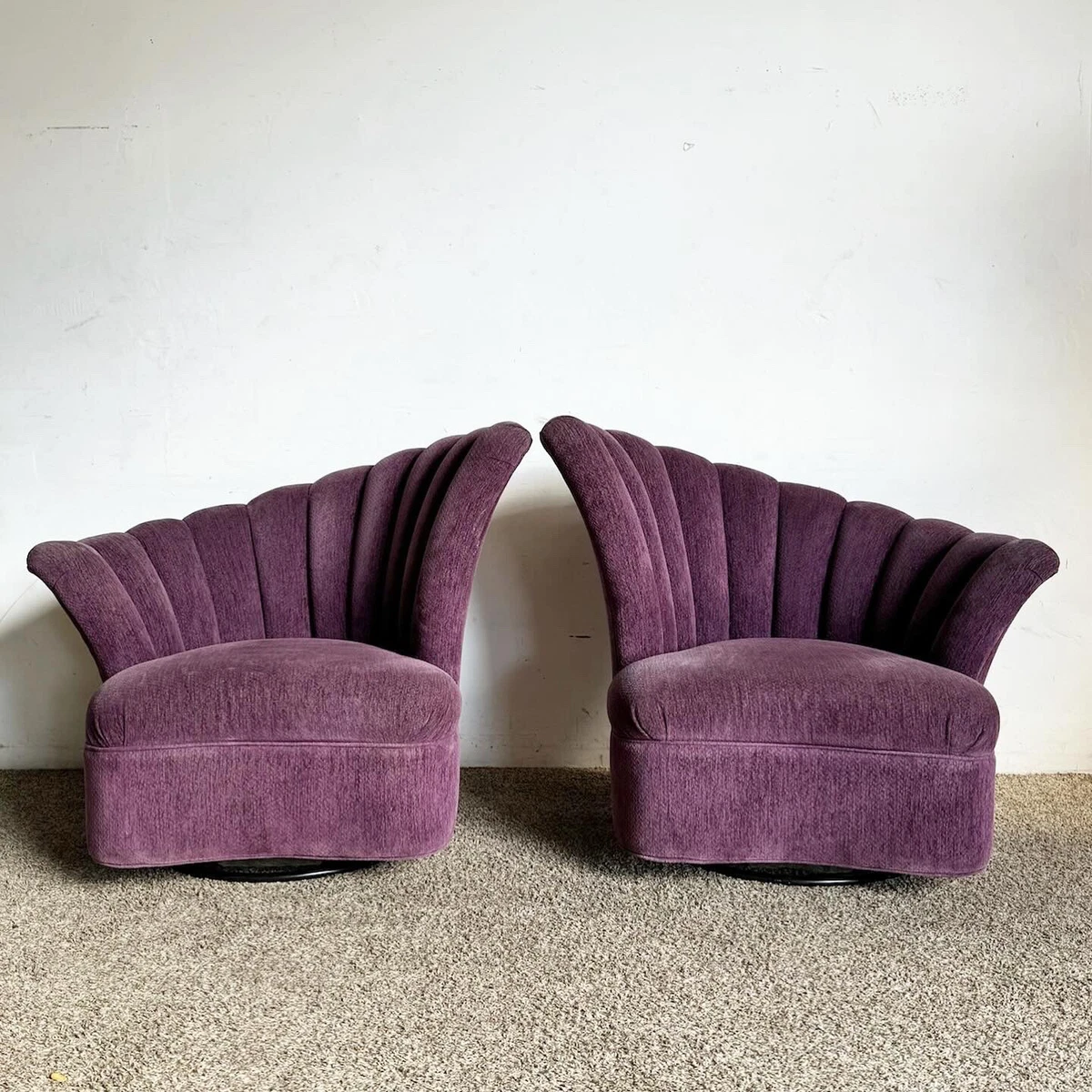 Postmodern Purple Ascending Clam Shell Back Swivel Chairs a Pair
