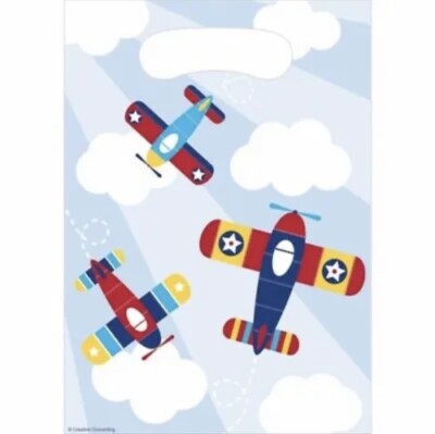 Lil Flyer Airplane Treat Bags 8 Per Pack 9'' x 6.5'' Plastic Birthday Party Favors
