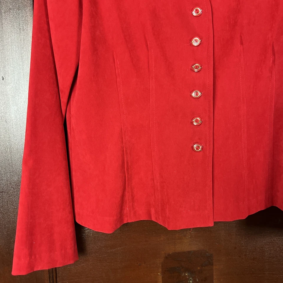 Винтажная женская футболка R&K Originals 6 с вышитым розовым воротником красная искусственная замша ретро - Изображение 4 из 4