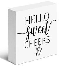 Funny Bathroom Decorations, Hello Sweet Cheeks , Wooden Box Sign, G