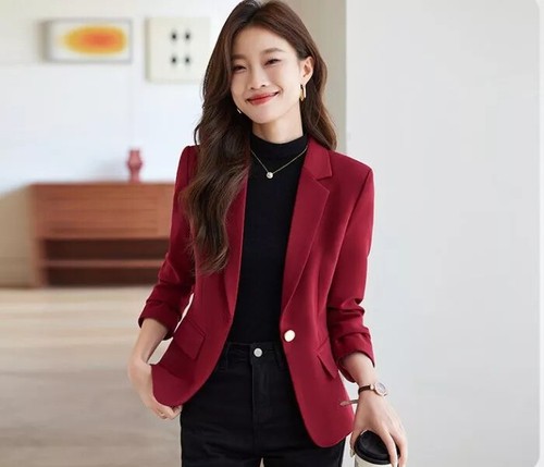 Veste Blazer Kasper Rouge - Taille 8 - Texturée, Un Bouton - Occasion Très Bon état