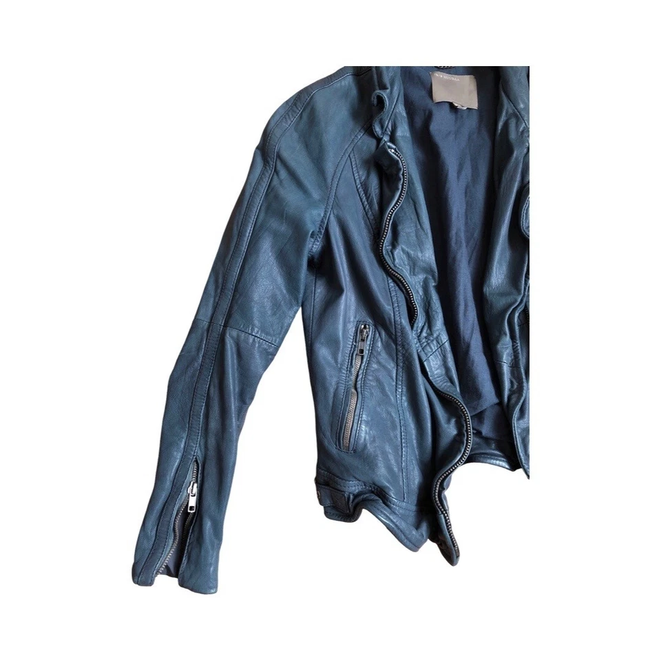 Chaqueta de cuero para mujer Muubaa Moto azul turquesa talla 6 EE. UU. Foto 3 de 4