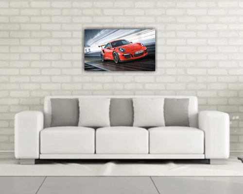 Porsche Super Car Wandbild gedruckt Leinwand über einem massiven Kiefernrahmen gespannt - Bild 4 von 5
