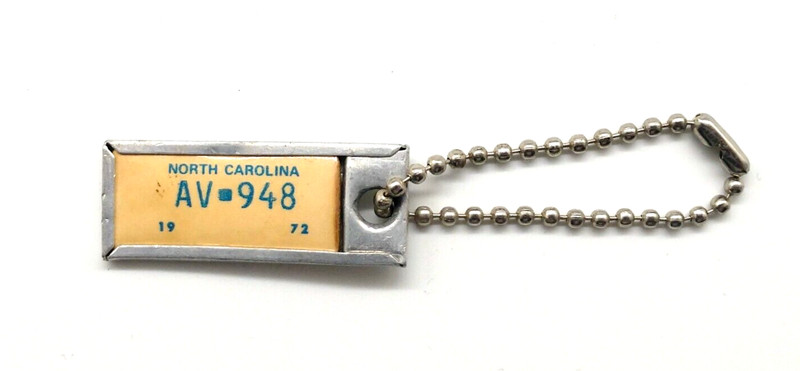 1972 North Carolina DAV Tag Keychain License Plate AV 948 Rat Rod Keychain