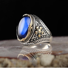 Solid Blue Topaz Men's Ring 925 Sterling Silver Handmade Jewelry All Sizes