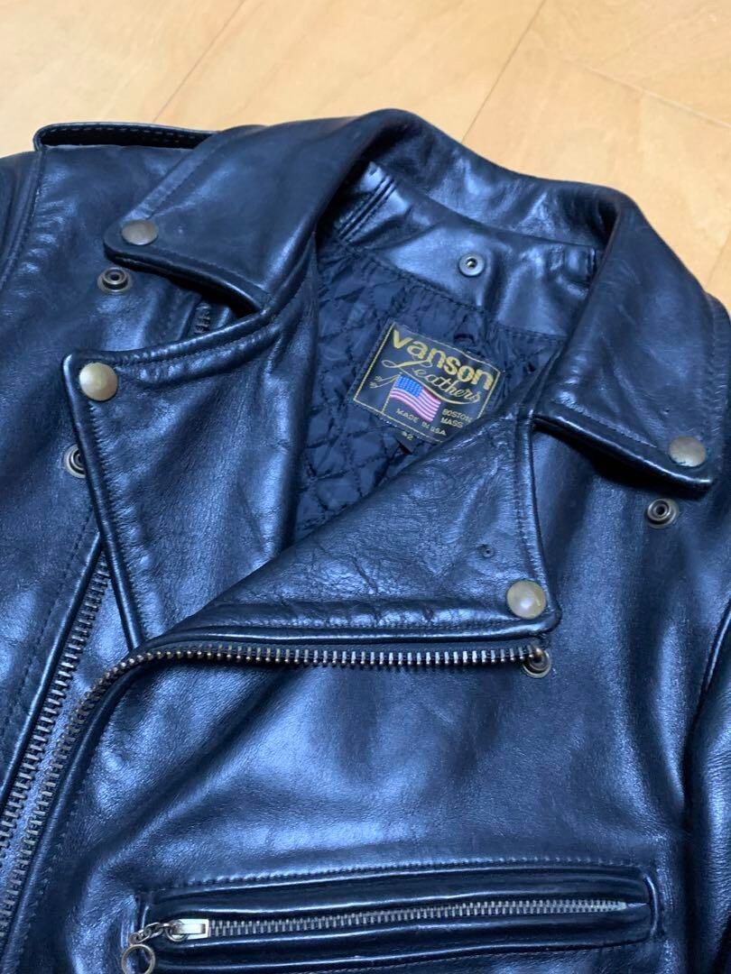 VANSON Leathers double Leather Riders Jacket men Size 32 Black 