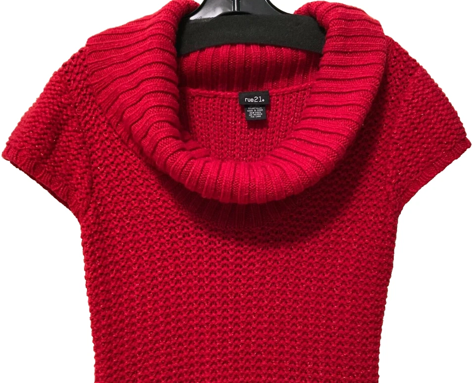 Vestido Suéter Rue 21 Rojo Tejido Metálico Para Mujer M Capucha Escote Mangas Cortas Foto 4 de 4