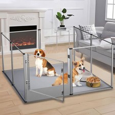 Thicken Arcrylic Dog Playpen Dog Crate Cage Whelping Box Aluminium Frame w/ Door