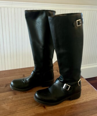 Mossimo Supply Co Boots Womens 7.5 Tall Pull On Silver Buckle Riding Boots Black