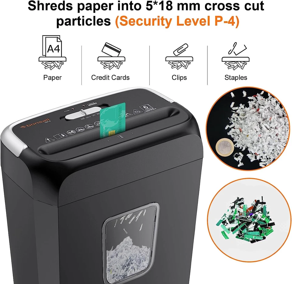 Distruggi Documenti Da 6 Fogli, Trita Documenti, Taglio Incrociato, Sicurezza P4 - Immagine 4 di 4