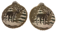 Lot of 2 Christmas Ornaments Deer Winter Woods Rustic Snow Burlap READ DESC