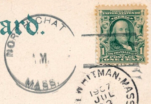 NORTH CHATHAM, MASS. T3 DOANE- UNLISTED. TO: EAST WHITMAN, MASS.(DPO). MA. 1907. - Picture 2 of 4