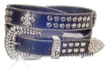 US Shipping - Fleur De Lis Western Rhinstone Bling Black Leather Belt ML