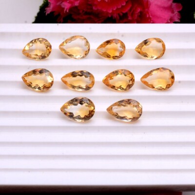 VVS 10 Pcs Natural Golden Yellow Citrine 12mm-13mm Pear Cut Loose Gemstones Lot