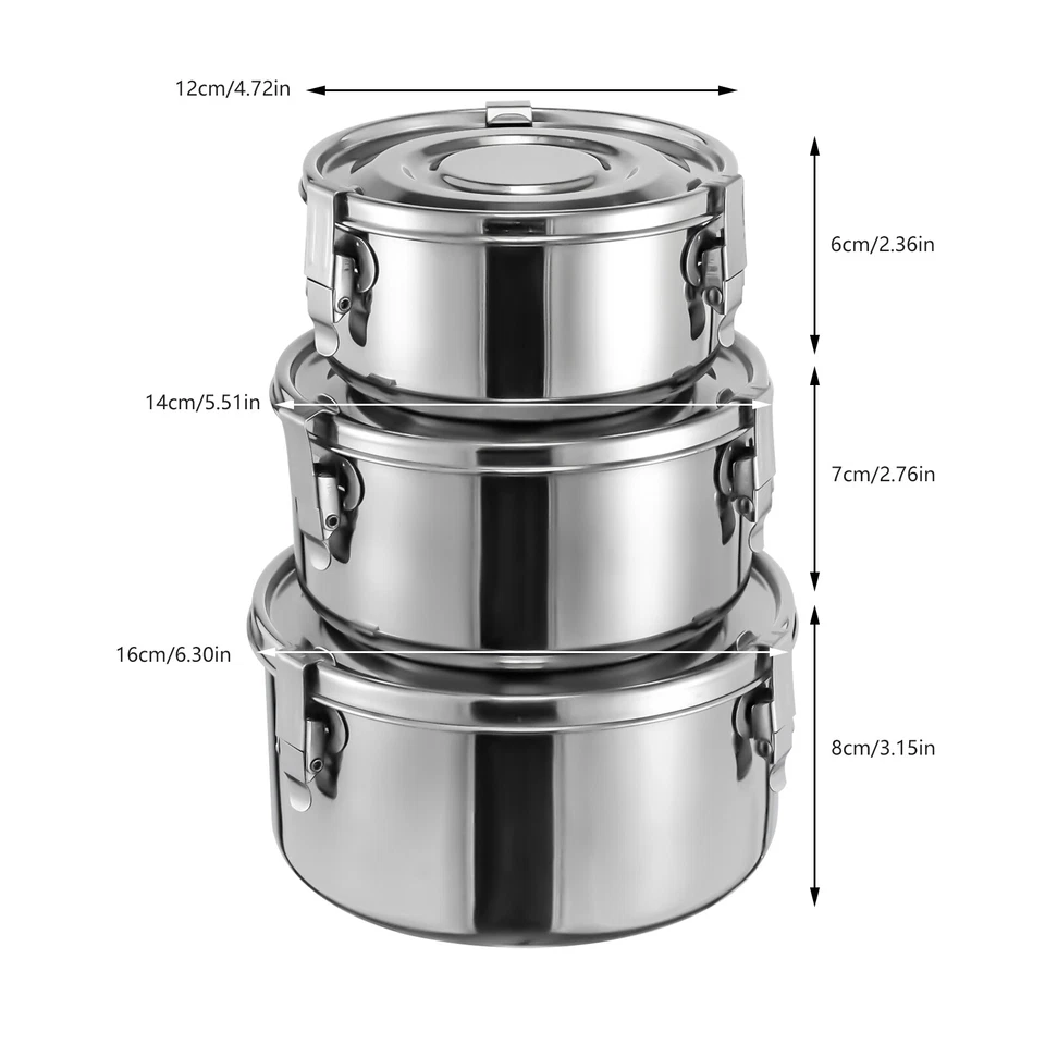 3pcs 304 Stainless Steel Food Storage Containers Leak-Proof Smell-Proof & Buckle - Image 2 of 4