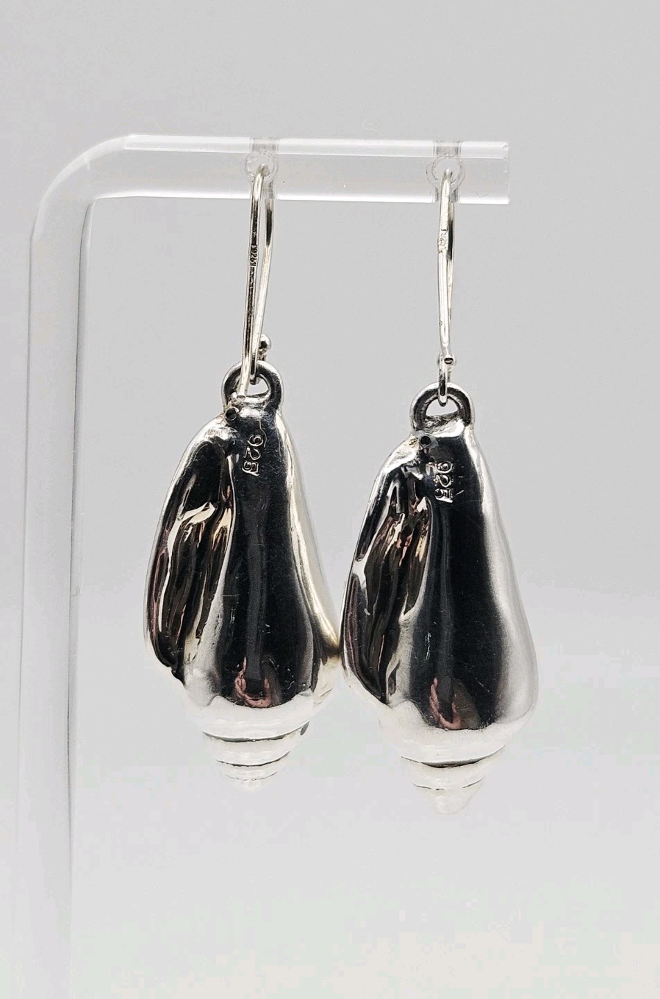 Sterling Silver Vintage Shell Dangle Earrings 2" - image 5