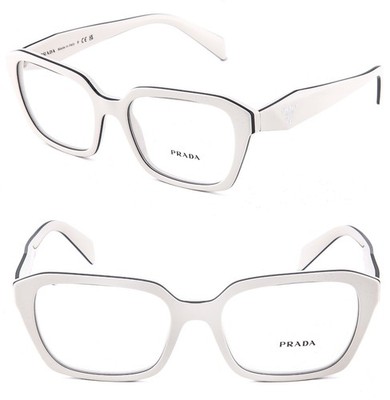 PRADA SYMBOLE PR14ZV White Black Line Triangle Eyeglass Optical 14ZV 54 mm 14Z