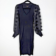 Almost Famous Women's Black Ribbed Knit Sweater Dress Lace Sleeves Size S