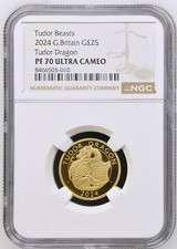 2024 Royal Mint UK Gold Proof £25 Tudor Beasts Dragon 1/4oz PF70 Ultra Cameo