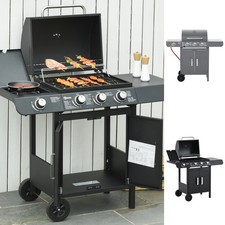 Gas Barbecue Grill 3+1 Burner Garden BBQ Large Cooking Area Side Burner