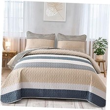 Boho Quilt Striped Bedspreads Lightweight Quilts Bedding Set 3 King Khaki