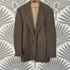 Vtg Brown Plaid Wool Tweed Blazer Sport Coat Men s 42L Sz Professor Academia 80s