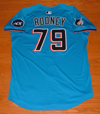 MIAMI MARLINS JOHN ROONEY 2025 GAME USED WORN JERSEY SIZE 48 W/HOLOGRAM (ASTROS)