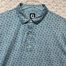 FootJoy FJ Golf Polo Shirt Mens 2XL Blue Geometric Short Sleeve Performance