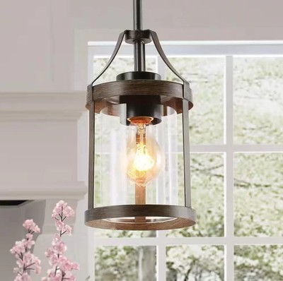 LNC Modern Farmhouse Brown 6 in. W 1-Light Pendant Light Rust Faux Wood Accent