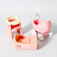 Vintage 1989 Little Tikes Dollhouse Nursery Furniture Set Cradle Buggy